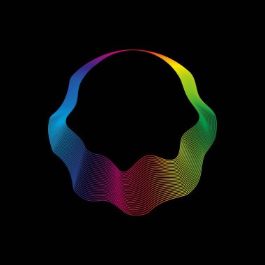 Ses dalgası, dengeleyici gökkuşağı renk gradyanı. Modern gelecek teknolojisi. Siyah arkaplanda izole edilmiş vektör geometrik soyut element.