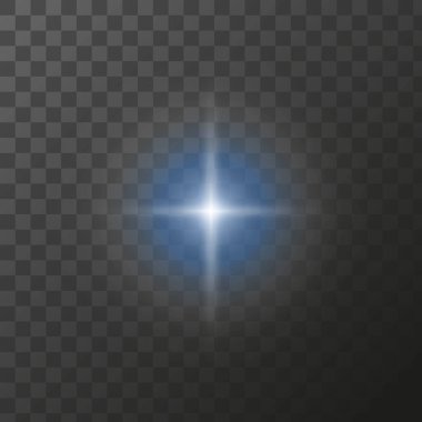 Şeffaf arkaplanda parlayan mavi yıldız, parlak mavi ışık, aydınlık parçacıklar. İzole edilmiş ışık efekti.