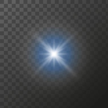 Blue star shining star on transparent background, Bright blue light shine of shining rays, illuminated particles. Vector isolated light effect. clipart