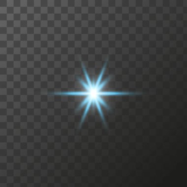 Işık saçan yıldızlar, parlak ışık efektleri şeffaf bir arkaplanda parlak elementler. Vektör özel efektleri izole et.