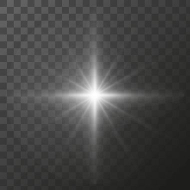 Parlayan yıldız ışınları parlayan parçacıklar. Şeffaf bir arkaplanda vektör özel efekti.