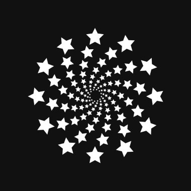 Halftone point vortex on dark. Abstract futuristic digital technology logo element. Vector geometric shape.