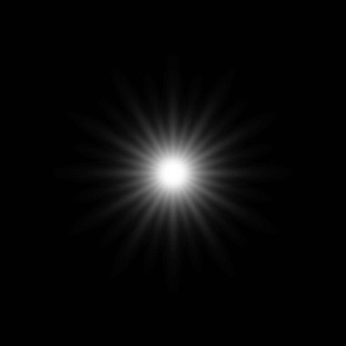 Siyah üzerine parlayan yıldız. Işık yanıp sönüyor. Parlak efektli şeffaf elementler.