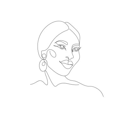 Genç bir kadının portresi. Minimalist vektör doğrusal kadın silueti.