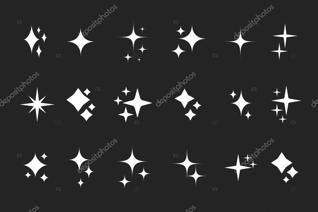 Star silhouette icon set, Shining star rays, Star cluster simple vector design elements isolate.