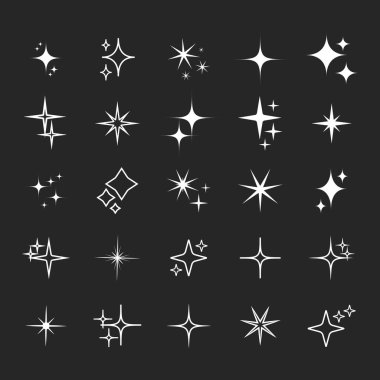 Yıldız siluet simgesi seti, parlayan yıldız ışınları, yıldız kümesi basit vektör tasarımı elementleri ayır.