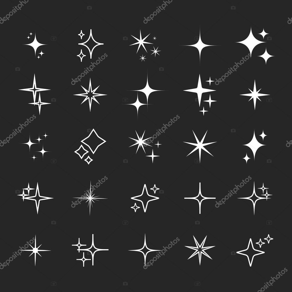 Star silhouette icon set, Shining star rays, Star cluster simple vector design elements isolate.