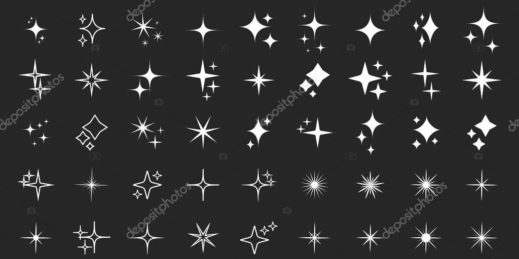 Star silhouette icon set, Shining star rays, Star cluster simple vector design elements isolate.
