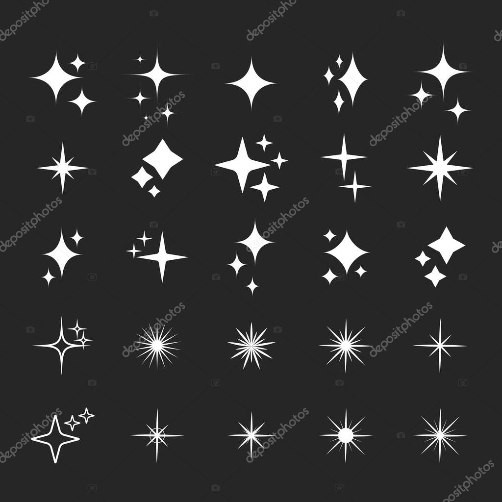 Star silhouette icon set, Shining star rays, Star cluster simple vector design elements isolate.