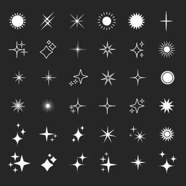 Yıldız siluet simgesi seti, parlayan yıldız ışınları, yıldız kümesi basit vektör tasarımı elementleri ayır.