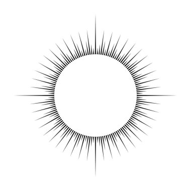 Havai fişekler. Klasik güneş patlaması. Patlayan güneş ışınları. Logotype ya da harf tasarım elemanı. Radyal günbatımı ışınları. Vektör illüstrasyonu.