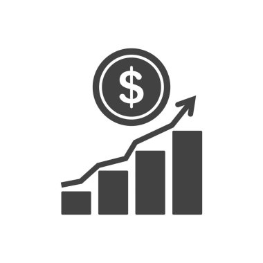 Dolar büyüme oranı grafiği, para ödeme yatırım simgesi, dolar büyüme vektörü işareti izole edildi.