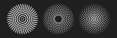 Nokta radyal desen yarım ton, dairesel noktalar indiriliyor ilerleme hareketi, vektör simgeleri tasarım elemanları.