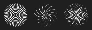 Nokta radyal desen yarım ton, dairesel noktalar indiriliyor ilerleme hareketi, vektör simgeleri tasarım elemanları.