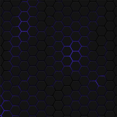 Hexagons bal peteği dokusu mavi neon arkaplan, soyut fütüristik teknoloji arkaplan tasarımı, Vektör illüstrasyonu.