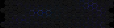 Hexagons bal peteği dokusu mavi neon arkaplan, soyut fütüristik teknoloji arkaplan tasarımı, Vektör illüstrasyonu.