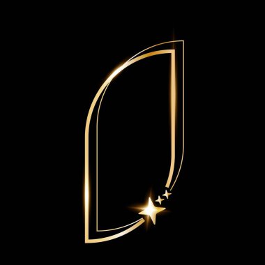 Yıldız parıltısı altın kemer geometrik çerçeve şekli, vektör altın minimalist y2k çerçeve kenarı siyah.