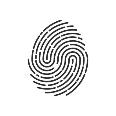 Eşsiz parmak izi ikonu, kimlik özel bilgi kodu, vektör doğrusal illüstrasyon.