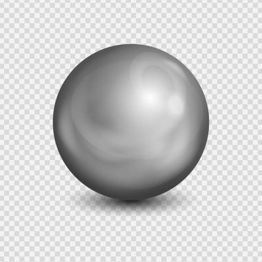 Metal krom 3d küre şeffaf arkaplan, küresel şekil gümüş top, vektör illüstrasyon.