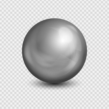 Metal krom 3d küre şeffaf arkaplan, küresel şekil gümüş top, vektör illüstrasyon.