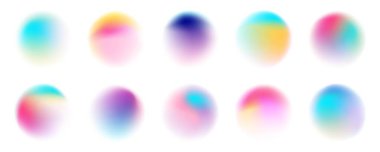 Renkli suluboya seti, saydam gradyan örnekler, pürüzsüz eğimli parlak neon boya lekeleri, vektör illüstrasyon..