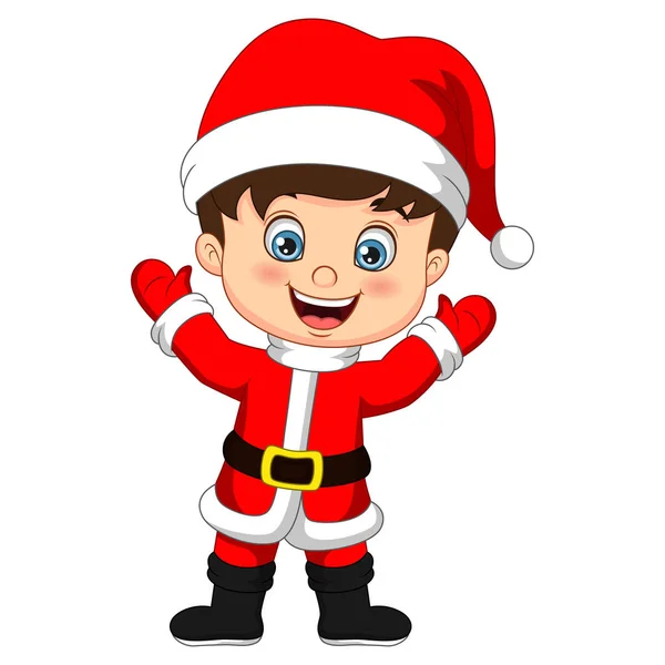 Vector Illustration Von Cartoon Kleiner Junge Trägt Weihnachtsmannkostüm Posiert — Stockvektor