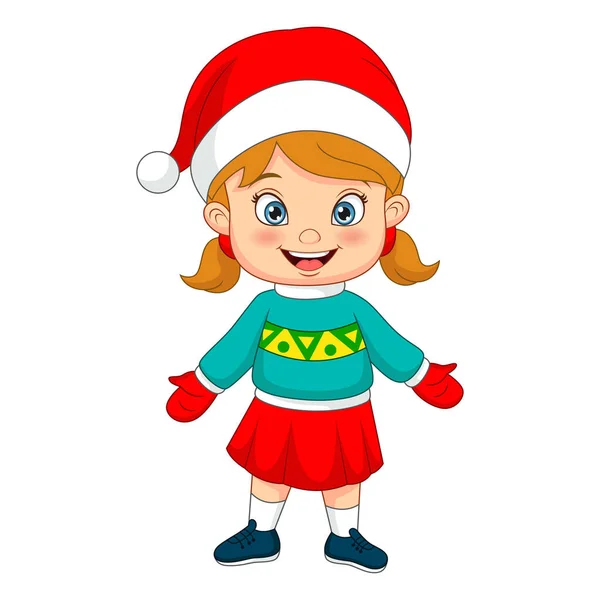 Vector Illustration Von Cartoon Kleines Mädchen Trägt Weihnachtsmann Kostüm Stockillustration