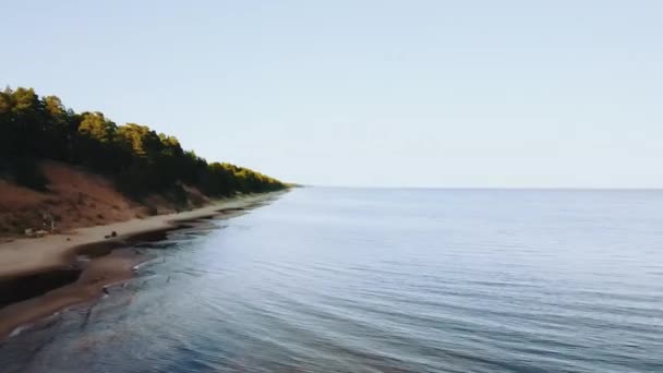 Sea Shore Coucher Soleil Côte Sable Avec Forêt Verte Sand — Video