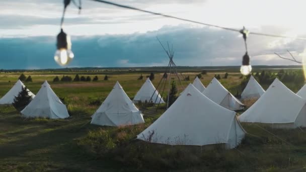 Namiot Camping Place Nature Zachód Słońca Obozie — Wideo stockowe