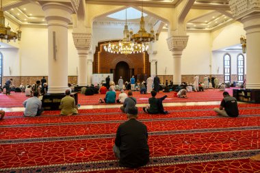 Medine, Suudi Arabistan - 18 Aralık 2024: Şehitler, Medine, Suudi Arabistan Camii 'ndeki hacılar, İslam mirası, tüm Müslüman dünyasından ziyaretçilerin ilgisini çeken kutsal bölge.