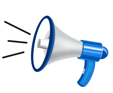 Kırmızı hoparlör simgesine sahip mavi megafon, düz biçim vektör illüstrasyonu