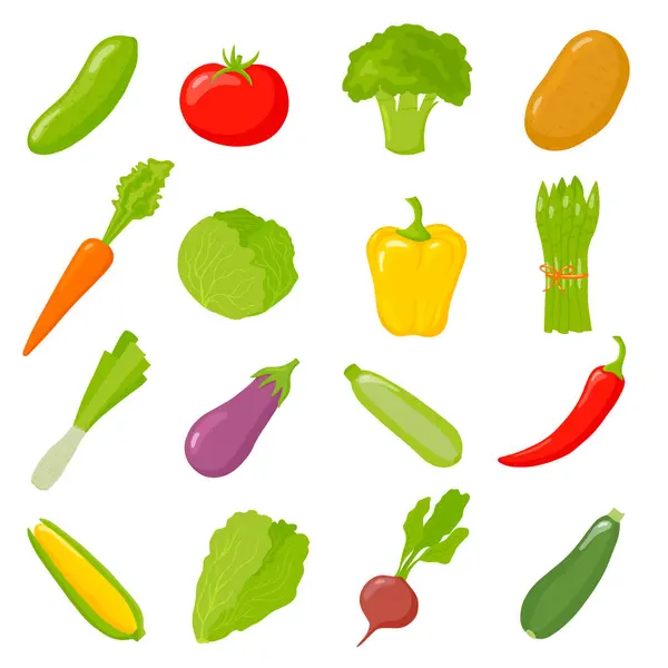 Groenten Set Van Vector Illustratie Gezond Voedsel Groenten Plantaardige Stickers — Stockvector