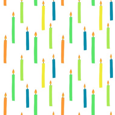 Renkli doğum günü mumları vektörsüz desen, tekstil, kumaş, ambalaj kağıdı, baskı