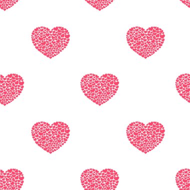 Pembe kalpler 14 Şubat Sevgililer Günü için kusursuz desen. Sevimli arka plan, duvar kağıdı, baskı, tekstil, kumaş, ambalaj kağıdı, ambalaj tasarımı