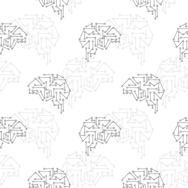Circuit Brain Black Vector Seamless Pattern Brain Shape Background Illustration — Stock Vector