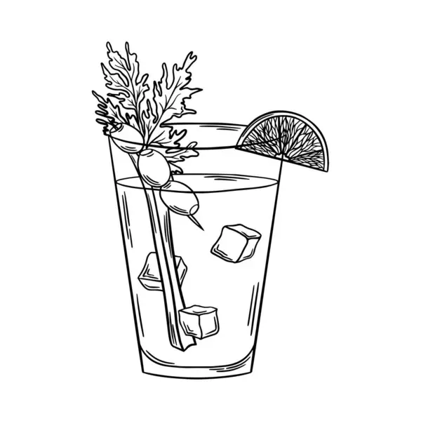 Kanlı Mary Cocktail siyah beyaz çizgili vektör çizimi. Bar içkisi sanatı. İşleme stili. Çizgi çizimi