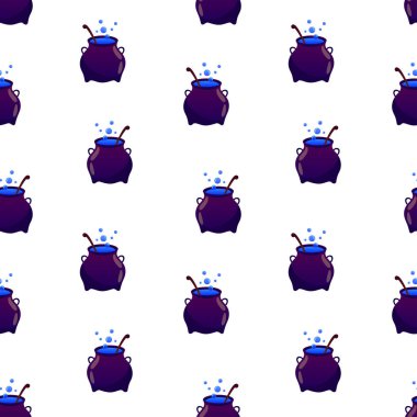 Mavi iksir vektörsüz desenli bir kazan. Cadılar Bayramı arka planı, arka plan, duvar kağıdı. Vektör illüstrasyonu