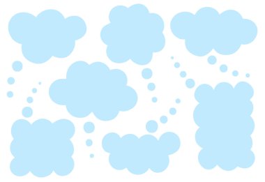 Beyaz arkaplandaki düşünce baloncukları, izole edilmiş. Balondan mesajlar, çizgi film sohbetleri. Vektör illüstrasyonu