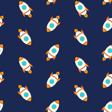 Rockets vector seamless pattern. Children spaceships, jet background, galaxy wallpaper. Print, fabric, packaging design. Vector illustration clipart