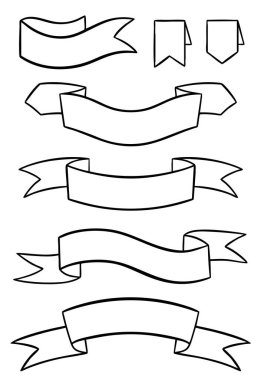 Sancak şeritleri ana hat vektör seti. Reklam elemanı, etiket koleksiyonu çizimi, siluet. Vektör illüstrasyonu