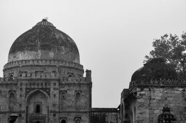 Lodhi Gardens, Delhi, Hindistan 'daki Babür Mimarisi, Lodhi Garden' daki üç kubbeli caminin içindeki Güzel Mimari Cuma namazının camisi, Lodhi Bahçesi Mezarı