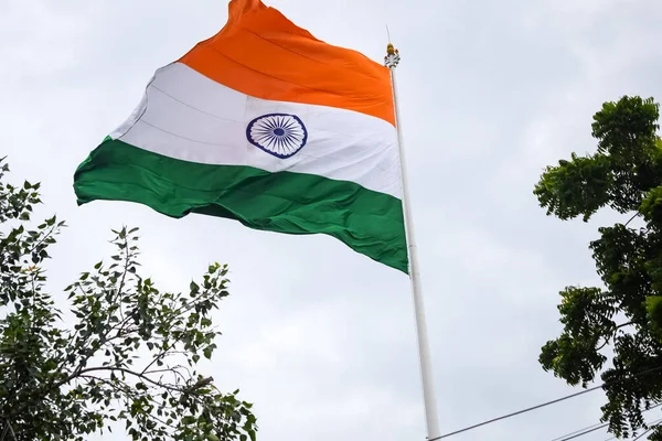India Flag Flying High Connaught Place Pride Blue Sky India — Foto de Stock