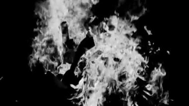 Siyah arka planda ateş alevleri, alev alev dokusu arka planda, çok güzel, ateş yanıyor, odun ve inek gübresi ile ateş siyah ve beyaz şenlik ateşi