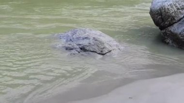 Rishikesh Uttarakhand yakınlarındaki GOA plajında sabah manzarası, sabahın erken saatlerinde Rishikesh 'teki Ganga nehrinin temiz manzarası, dünyaca ünlü GANGA nehri tam görüş açısı