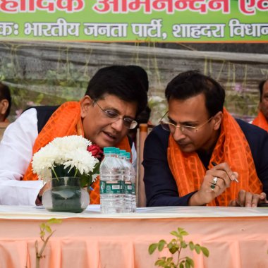 Yeni Delhi, Hindistan - 27 Kasım 2022 - Piyush Goyal Kabine Bakanı ve Bharatiya Janata Partisi (BJP) çekirdek üyesi MCD yerel seçimleri öncesinde BJP adayını desteklemek için düzenlenen mitingde 2022