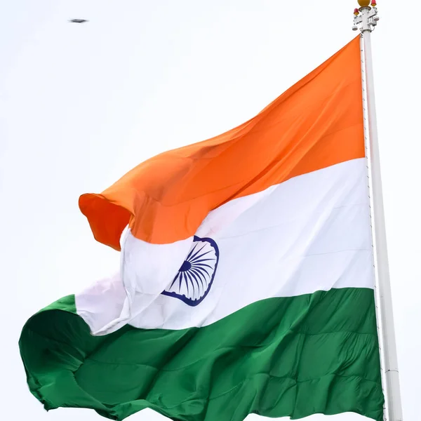 India Flag Flying High Connaught Place Pride Blue Sky India — 스톡 사진
