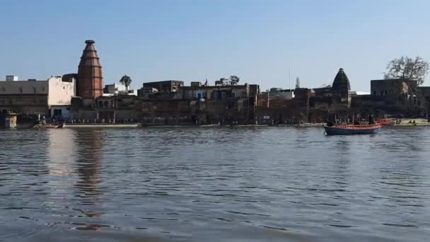 Вріндаван Індія Лютого 2022 Вид Річку Ямуна Човна День Біля — стокове відео