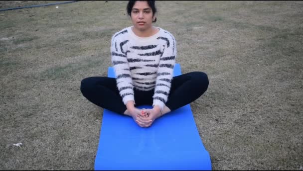 Jeune Indienne Pratiquant Yoga Plein Air Dans Parc Belle Fille — Video