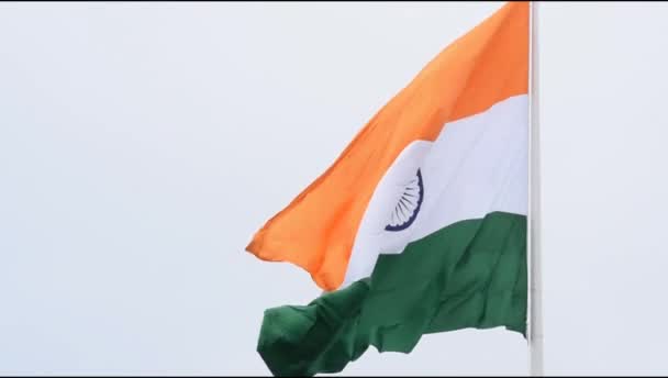 India Flag Flying High Connaught Place Pride Blue Sky India — Video Stock