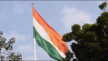 Time-lapse of India flag flying high at Connaught Place with pride in sky, India flag fluttering on Independence Day and Republic Day of India, Waving Indian flag, India flag time lapse